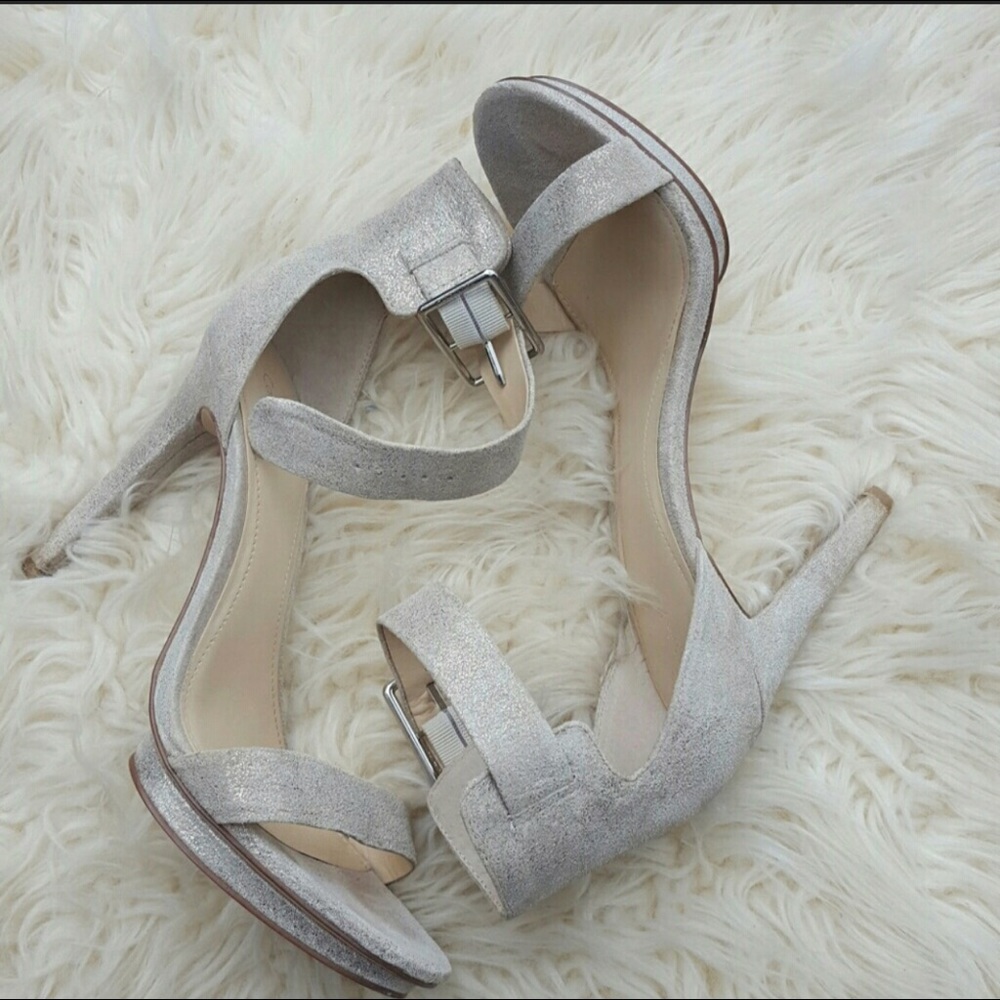 Calvin Klein Vivian Peep Toe Silver Platform Heels